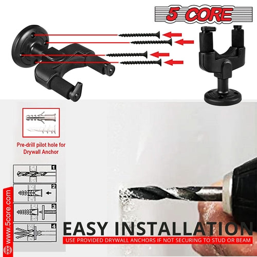 5Core Guitar Wall Mount Hanger Hook Metal Base Soft Padding Adjustable