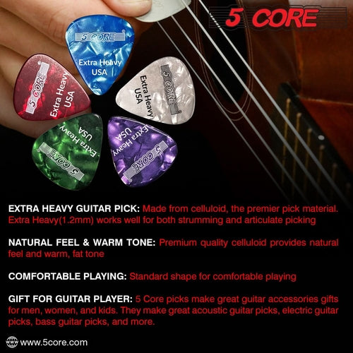 5Core Guitar Picks 1.2mm Celluloid Extra Heavy Gauge Pick - Acoustic