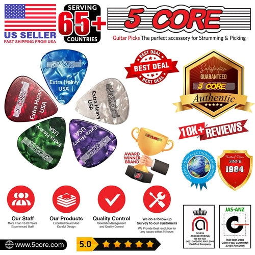 5Core Guitar Picks 1.2mm Celluloid Extra Heavy Gauge Pick - Acoustic