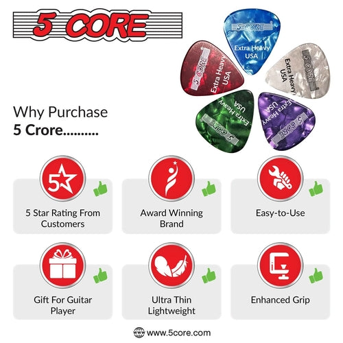 5Core Guitar Picks 1.2mm Celluloid Extra Heavy Gauge Pick - Acoustic