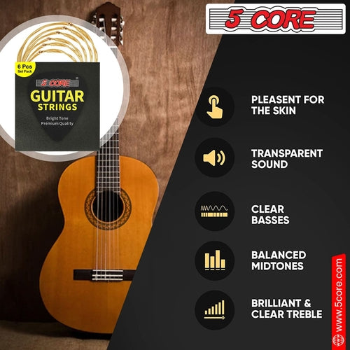 5 Core Acoustic Guitar 6 String Set Light Gauge Steel Carbon Core