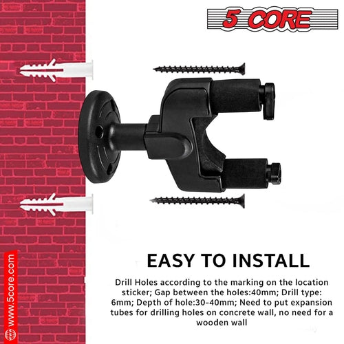 5Core Guitar Wall Mount Hanger Hook Metal Base Soft Padding Adjustable
