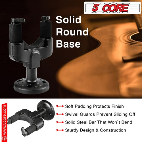 5Core Guitar Wall Mount Hanger Hook Metal Base Soft Padding Adjustable