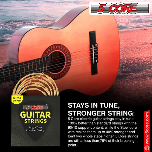 5 Core Acoustic Guitar 6 String Set Light Gauge Steel Carbon Core