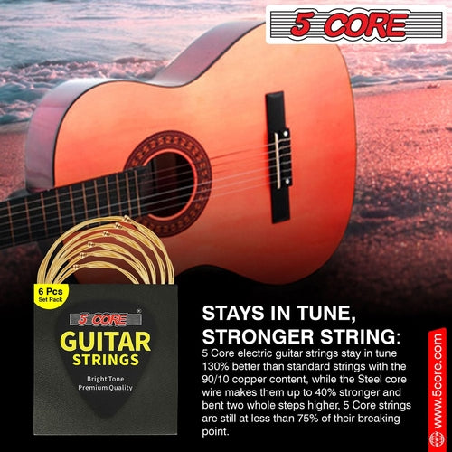 5 Core Acoustic Guitar 6 String Set Light Gauge Steel Carbon Core