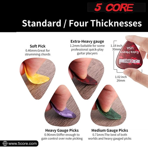 5Core Guitar Picks 1.2mm Celluloid Extra Heavy Gauge Pick - Acoustic