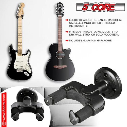 5Core Guitar Wall Mount Hanger Hook Metal Base Soft Padding Adjustable