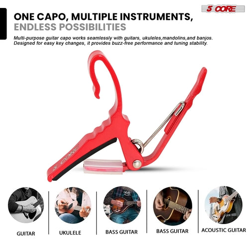 5Core Capo Acoustic Electric Guitar String Clip + 6Pcs Guitar Picks