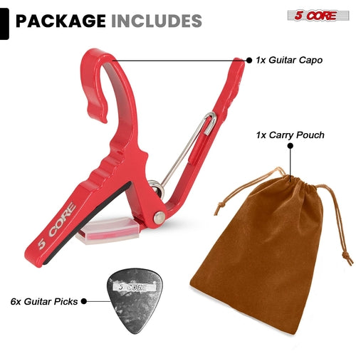 5Core Capo Acoustic Electric Guitar String Clip + 6Pcs Guitar Picks